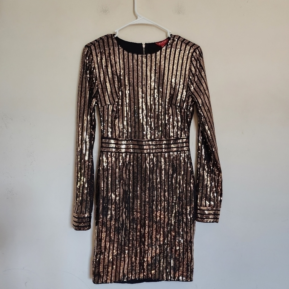 NWT Guess Alexia Sequin Dress size Small | Gold Sequins Holiday Dress